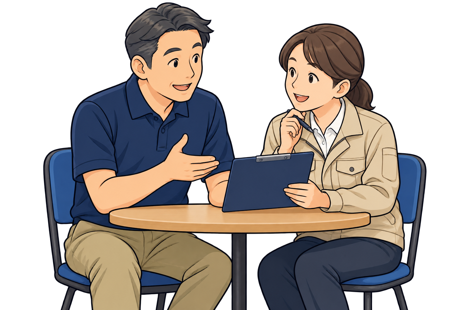 講師と担当者が課題を相談するイラスト