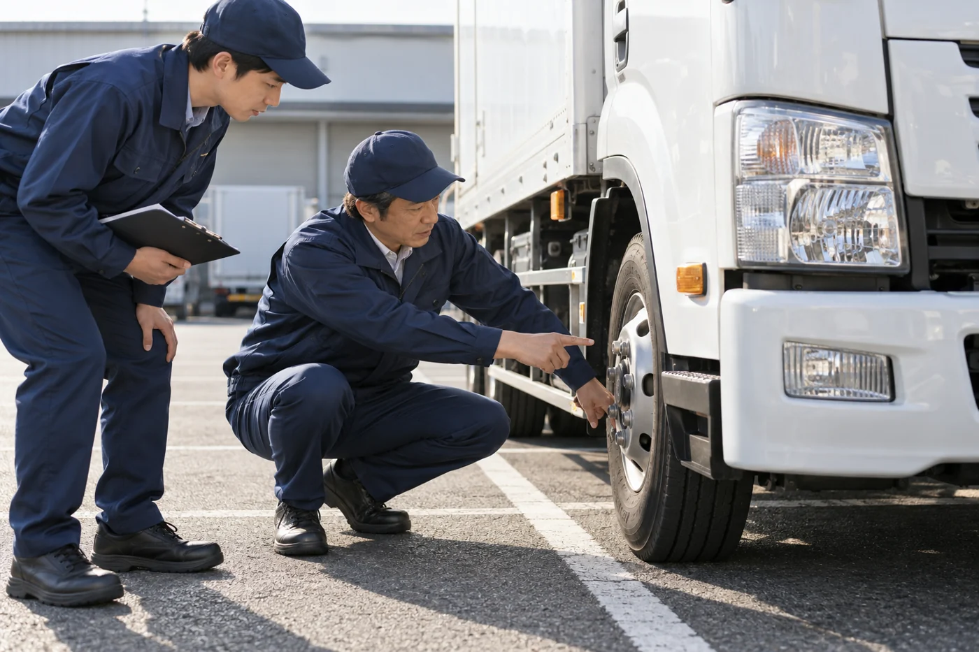車両の出発前点検と安全指導のイメージ